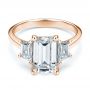 18k Rose Gold 18k Rose Gold Emerald Cut and Trapezoids Diamond Engagement Ring - Flat View -  107815 - Thumbnail