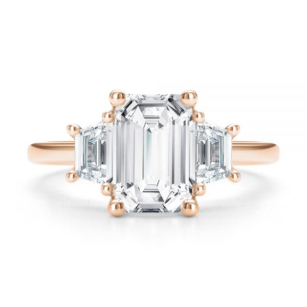 18k Rose Gold 18k Rose Gold Emerald Cut and Trapezoids Diamond Engagement Ring - Top View -  107815