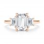 18k Rose Gold 18k Rose Gold Emerald Cut and Trapezoids Diamond Engagement Ring - Top View -  107815 - Thumbnail