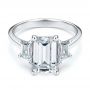  14K Gold Emerald Cut and Trapezoids Diamond Engagement Ring - Flat View -  107815 - Thumbnail