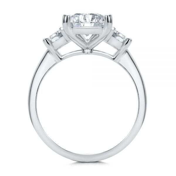  14K Gold Emerald Cut and Trapezoids Diamond Engagement Ring - Front View -  107815