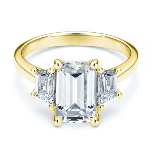 14k Yellow Gold 14k Yellow Gold Emerald Cut and Trapezoids Diamond Engagement Ring - Flat View -  107815