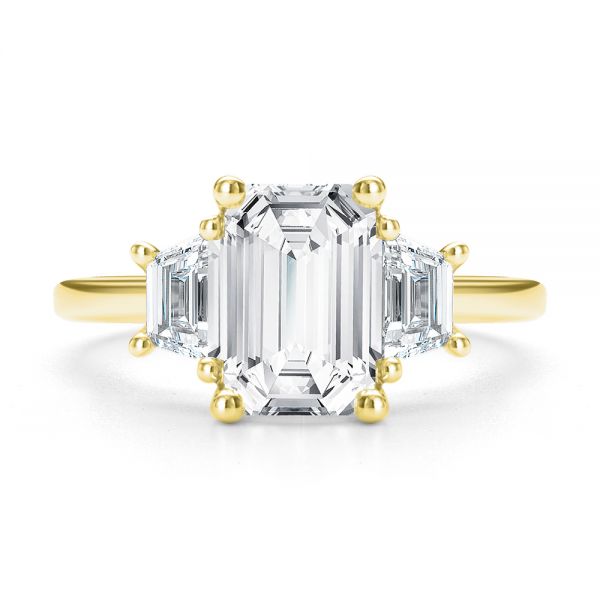 14k Yellow Gold 14k Yellow Gold Emerald Cut and Trapezoids Diamond Engagement Ring - Top View -  107815