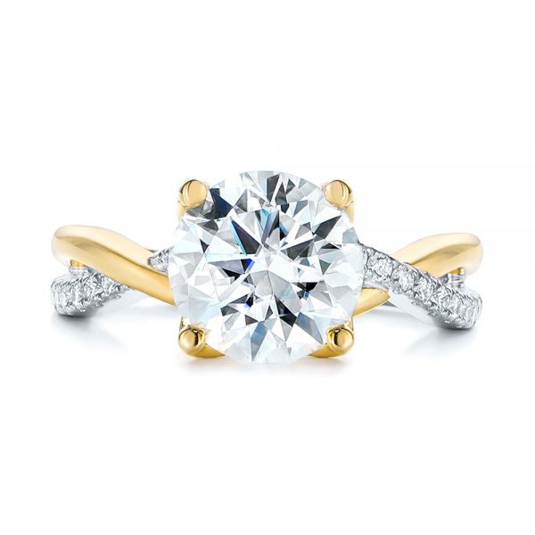 14k Yellow Gold 14k Yellow Gold Floral Two-tone Moissanite And Diamond Engagement Ring - Top View -  105163