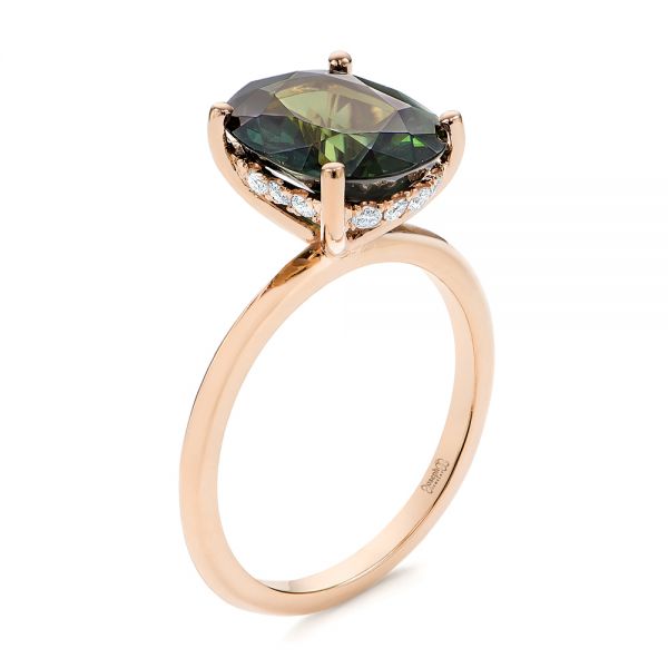 14k Rose Gold Green Sapphire And Hidden Halo Diamond Engagement Ring ...