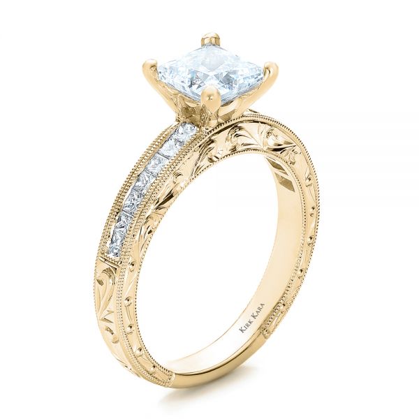 18k Yellow Gold Hand Engraved Princess Cut Engagement Ring - Kirk Kara ...