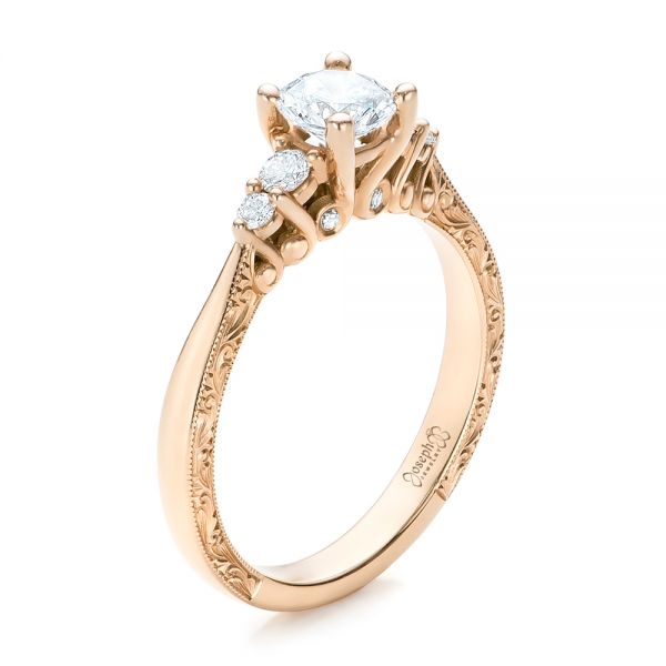 Hand Engraved Diamond Engagement Ring 