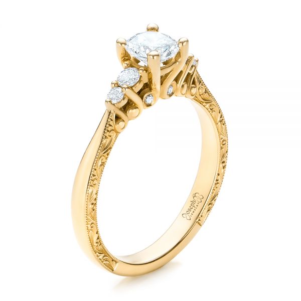 18k Yellow Gold Hand Engraved Diamond Engagement Ring #101401 - Seattle ...
