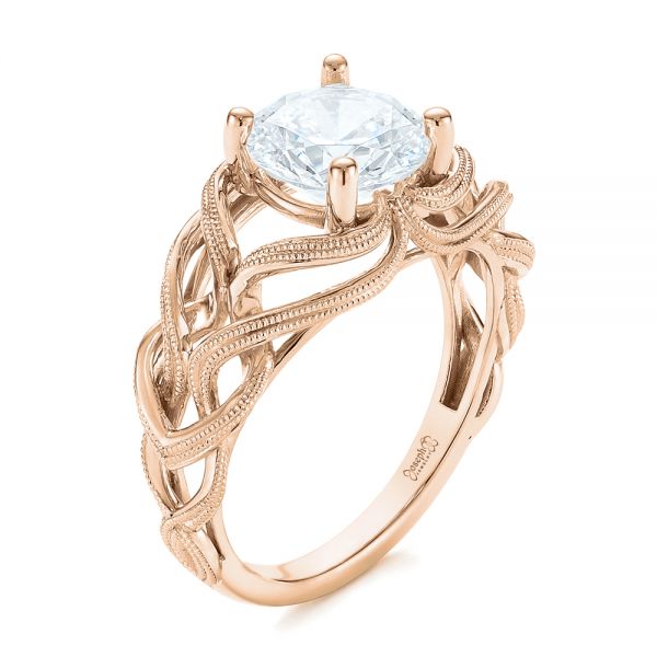 18k Rose Gold 18k Rose Gold Intertwined Solitaire Diamond Engagement Ring - Three-Quarter View -  104088