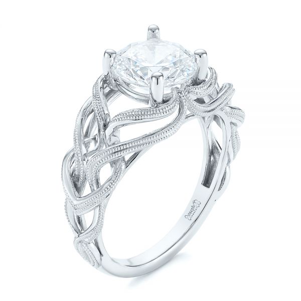 18k White Gold Intertwined Solitaire Diamond Engagement Ring - Three-Quarter View -  104088