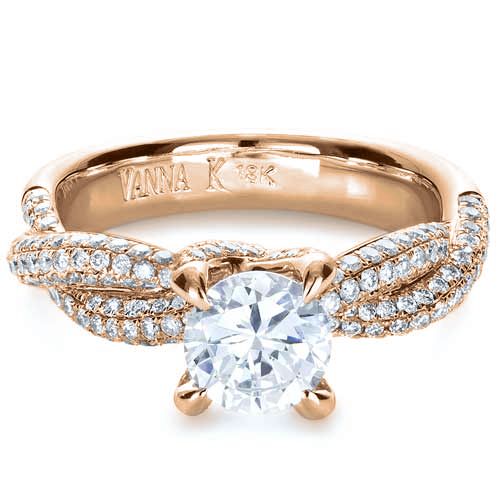 18k Rose Gold 18k Rose Gold Micro-pave Diamond Twisted Shank Engagement Ring - Vanna K - Flat View -  1262