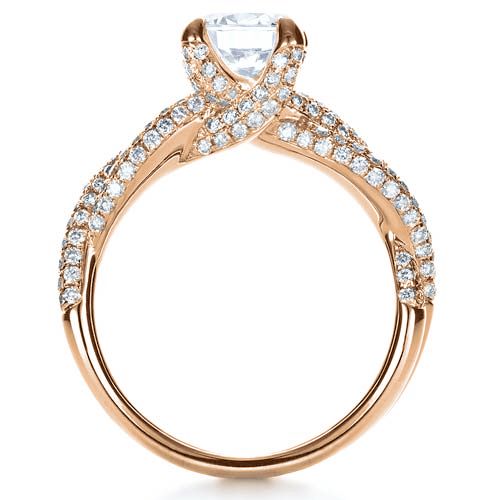 18k Rose Gold 18k Rose Gold Micro-pave Diamond Twisted Shank Engagement Ring - Vanna K - Front View -  1262