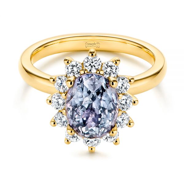 18k Yellow Gold 18k Yellow Gold Montana Sapphire And Diamond Halo Engagement Ring - Flat View -  106520