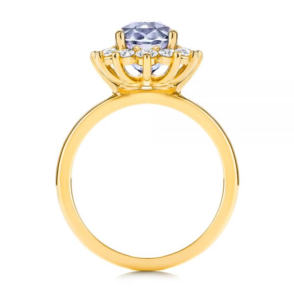 18k Yellow Gold 18k Yellow Gold Montana Sapphire And Diamond Halo Engagement Ring - Front View -  106520