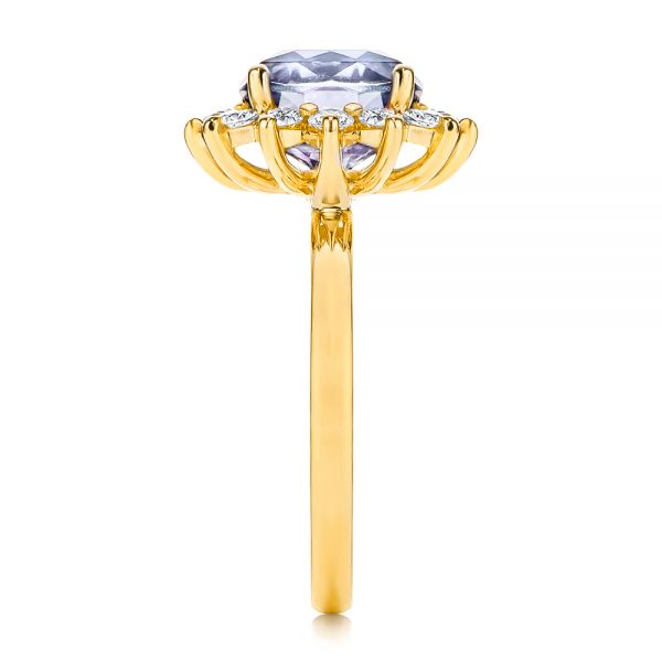 18k Yellow Gold 18k Yellow Gold Montana Sapphire And Diamond Halo Engagement Ring - Side View -  106520