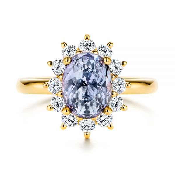 18k Yellow Gold 18k Yellow Gold Montana Sapphire And Diamond Halo Engagement Ring - Top View -  106520