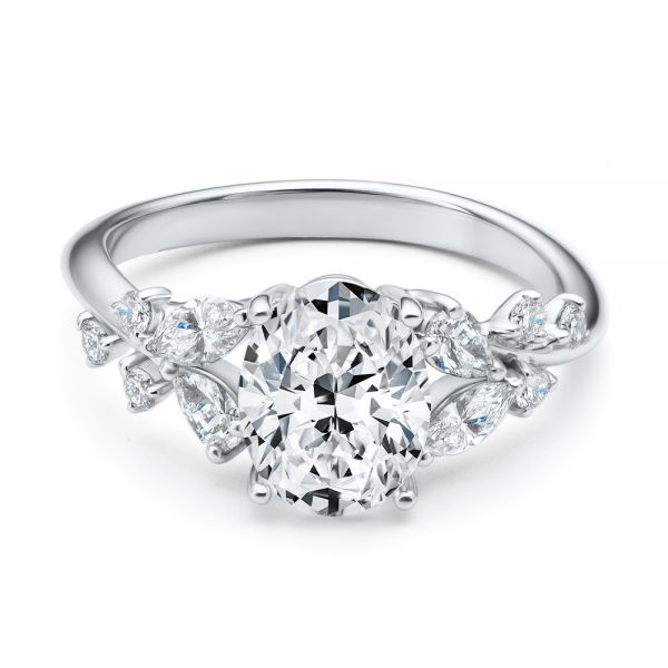 14k White Gold Nature Inspired Engagement Ring - Flat View -  107721 - Thumbnail