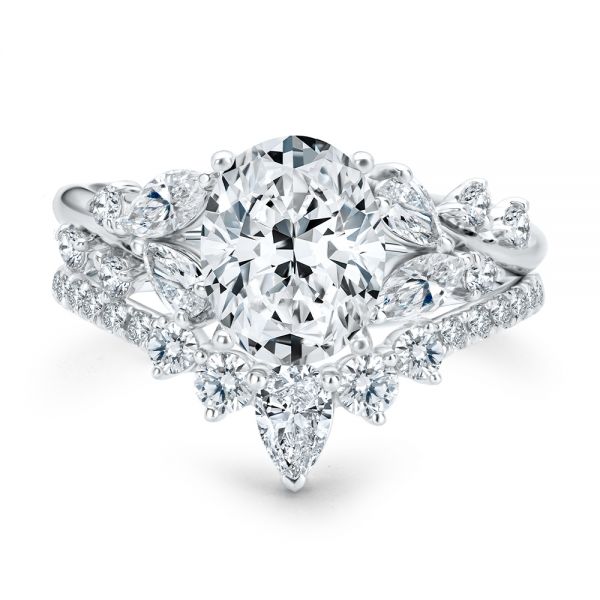 14k White Gold Nature Inspired Engagement Ring - Top View -  107721 - Thumbnail