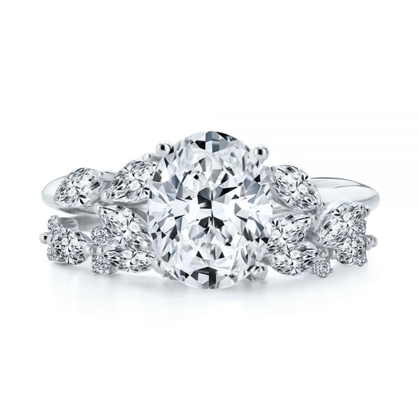 18k White Gold 18k White Gold Organic Cluster Diamond Engagement Ring - Top View -  107726 - Thumbnail