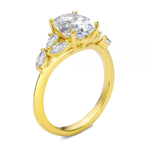 14k Yellow Gold Organic Cluster Diamond Engagement Ring - Three-Quarter View -  107726