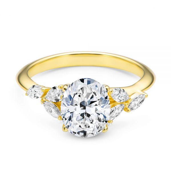 18k Yellow Gold 18k Yellow Gold Organic Cluster Diamond Engagement Ring - Flat View -  107726 - Thumbnail