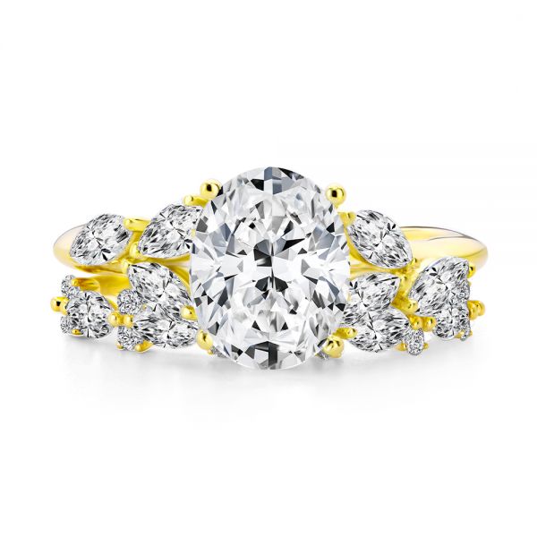 18k Yellow Gold 18k Yellow Gold Organic Cluster Diamond Engagement Ring - Top View -  107726 - Thumbnail