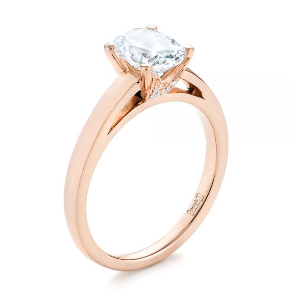 18k Rose Gold 18k Rose Gold Oval Diamond Engagement Ring - Three-Quarter View -  104252