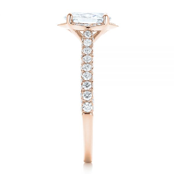 14k Rose Gold 14k Rose Gold Oval Diamond Halo And Pave Engagement Ring - Side View -  102556