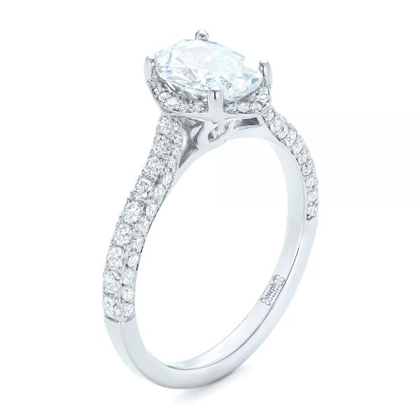 Oval Diamond Halo and Pave Engagement Ring - Image