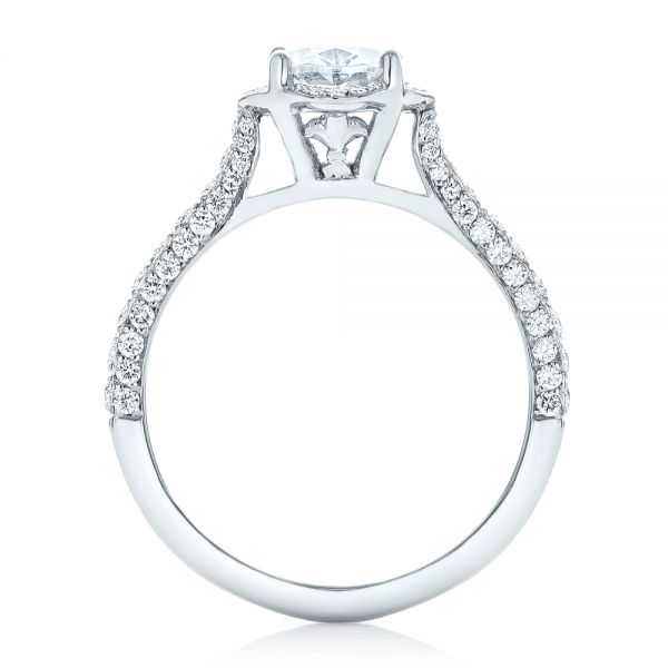 14k White Gold Oval Diamond Halo And Pave Engagement Ring - Front View -  102556