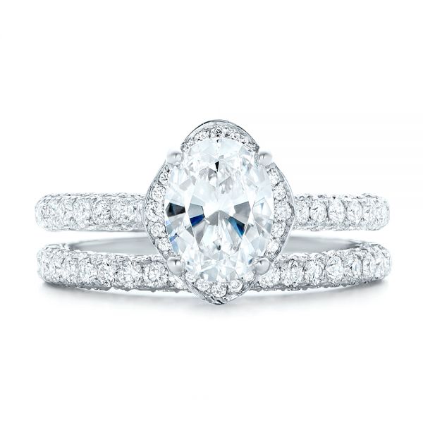  Platinum Platinum Oval Diamond Halo And Pave Engagement Ring - Top View -  102556