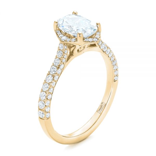 18k Yellow Gold 18k Yellow Gold Oval Diamond Halo And Pave Engagement Ring - Three-Quarter View -  102556