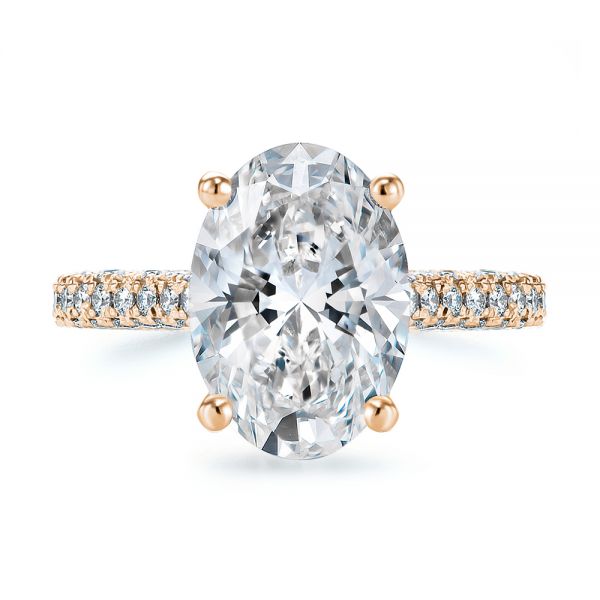 14k Rose Gold 14k Rose Gold Pave And Hidden Halo Diamond Oval Engagement Ring - Top View -  107606 - Thumbnail