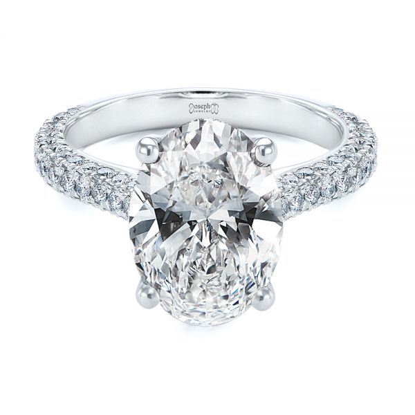  Platinum Pave And Hidden Halo Diamond Oval Engagement Ring - Flat View -  107606 - Thumbnail