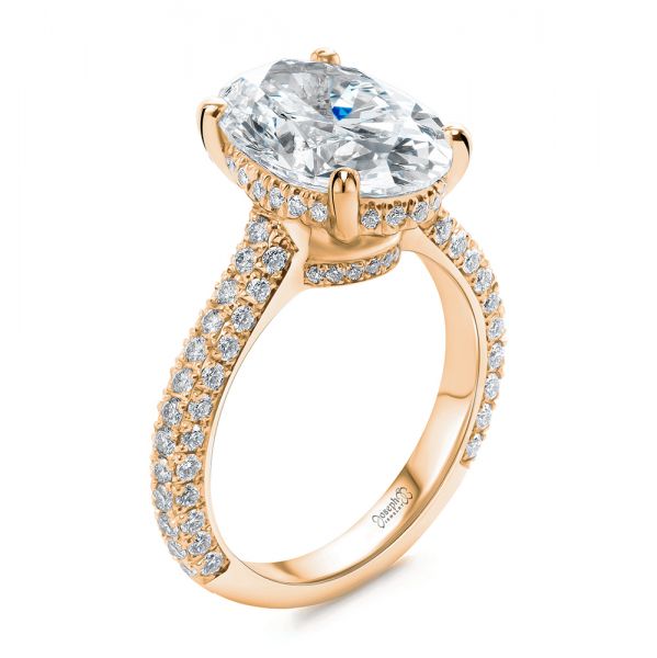 14k Rose Gold 14k Rose Gold Pave And Hidden Halo Oval Diamond Engagement Ring - Three-Quarter View -  107606 - Thumbnail