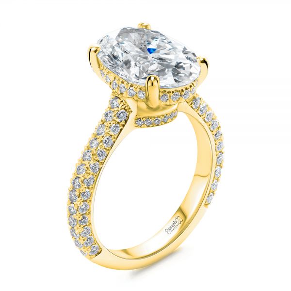 14k Yellow Gold 14k Yellow Gold Pave And Hidden Halo Oval Diamond Engagement Ring - Three-Quarter View -  107606 - Thumbnail