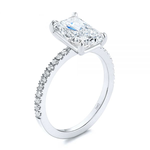 14k White Gold Radiant Cut Pave Diamond Engagement Ring - Three-Quarter View -  107735