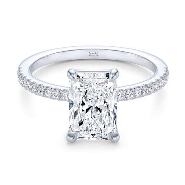 14k White Gold Radiant Cut Pave Diamond Engagement Ring - Flat View -  107735 - Thumbnail