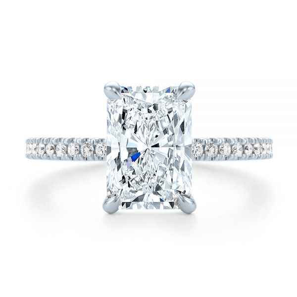 14k White Gold Radiant Cut Pave Diamond Engagement Ring - Top View -  107735 - Thumbnail