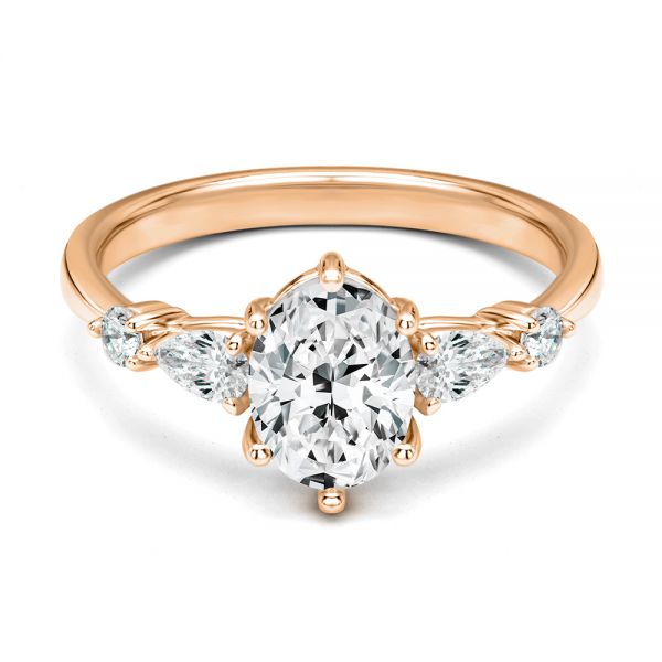 18k Rose Gold 18k Rose Gold Six Prong Accents Diamond Engagement Ring - Flat View -  107724 - Thumbnail