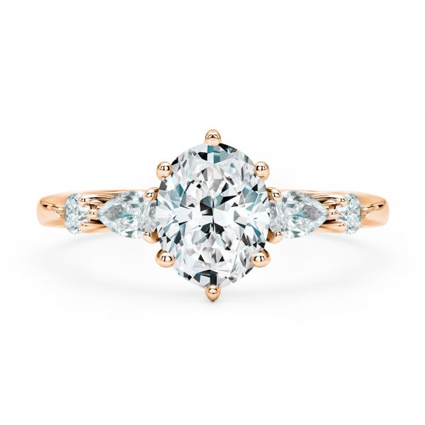 18k Rose Gold 18k Rose Gold Six Prong Accents Diamond Engagement Ring - Top View -  107724 - Thumbnail