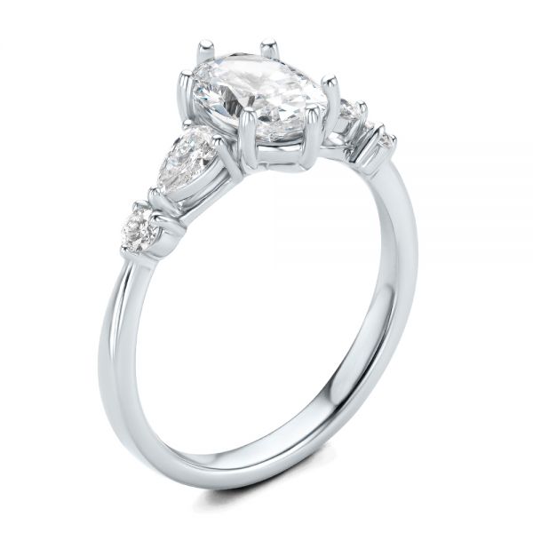 Six Prong Accents Diamond Engagement Ring - Image