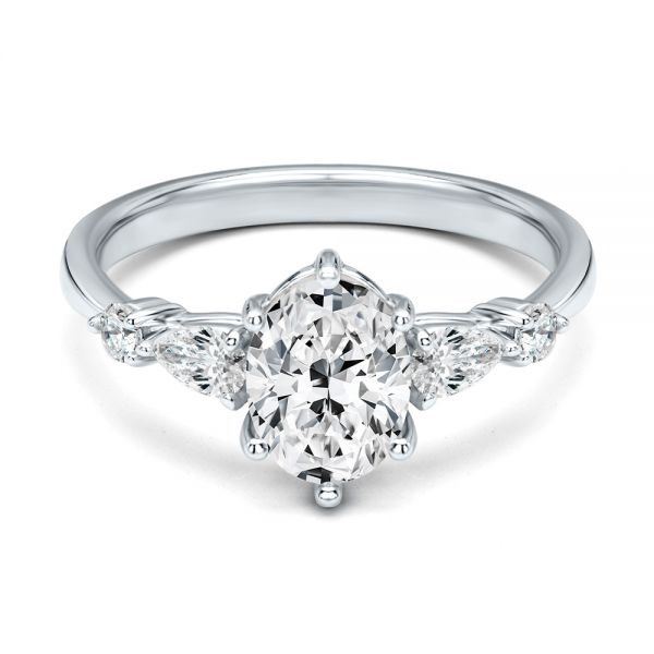 14k White Gold Six Prong Accents Diamond Engagement Ring - Flat View -  107724 - Thumbnail