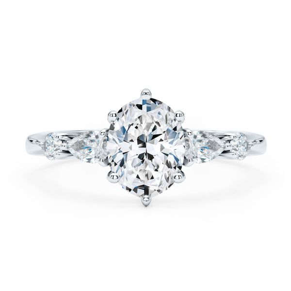 14k White Gold Six Prong Accents Diamond Engagement Ring - Top View -  107724 - Thumbnail