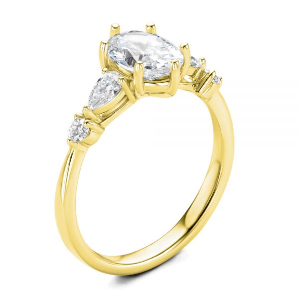 14k Yellow Gold 14k Yellow Gold Six Prong Accents Diamond Engagement Ring - Three-Quarter View -  107724 - Thumbnail