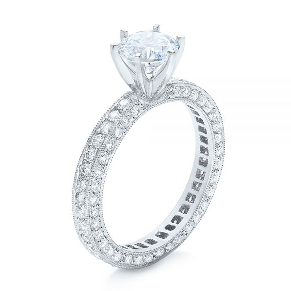 18k White Gold Six Prong Set Diamond Engagement Ring - Vanna K - Three-Quarter View -  100681