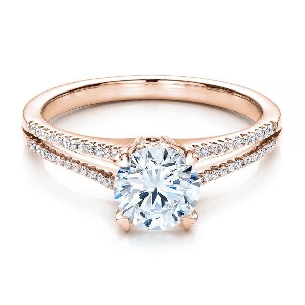 18k Rose Gold 18k Rose Gold Split Shank Engagement Ring - Vanna K - Flat View -  100090