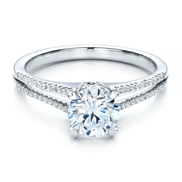 18k White Gold Split Shank Engagement Ring - Vanna K - Flat View -  100090