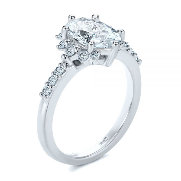 18k White Gold 18k White Gold Starburst Oval Diamond Engagement Ring - Three-Quarter View -  107678 - Thumbnail