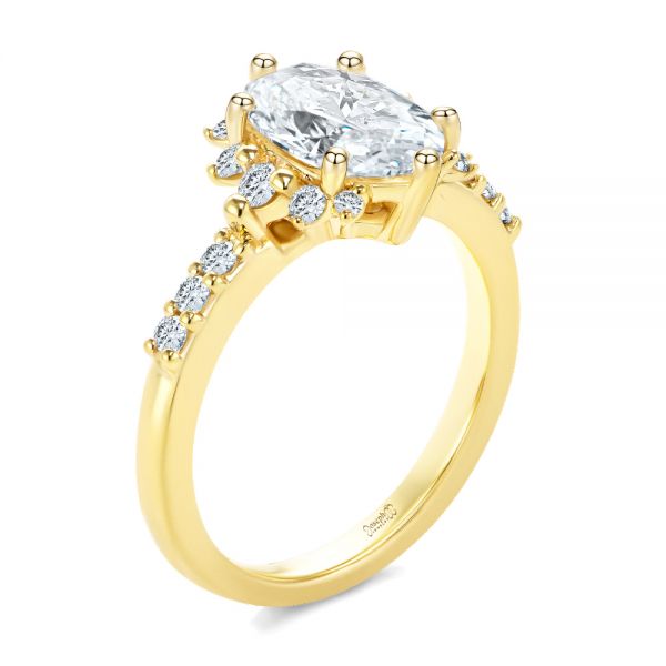 18k Yellow Gold 18k Yellow Gold Starburst Oval Diamond Engagement Ring - Three-Quarter View -  107678